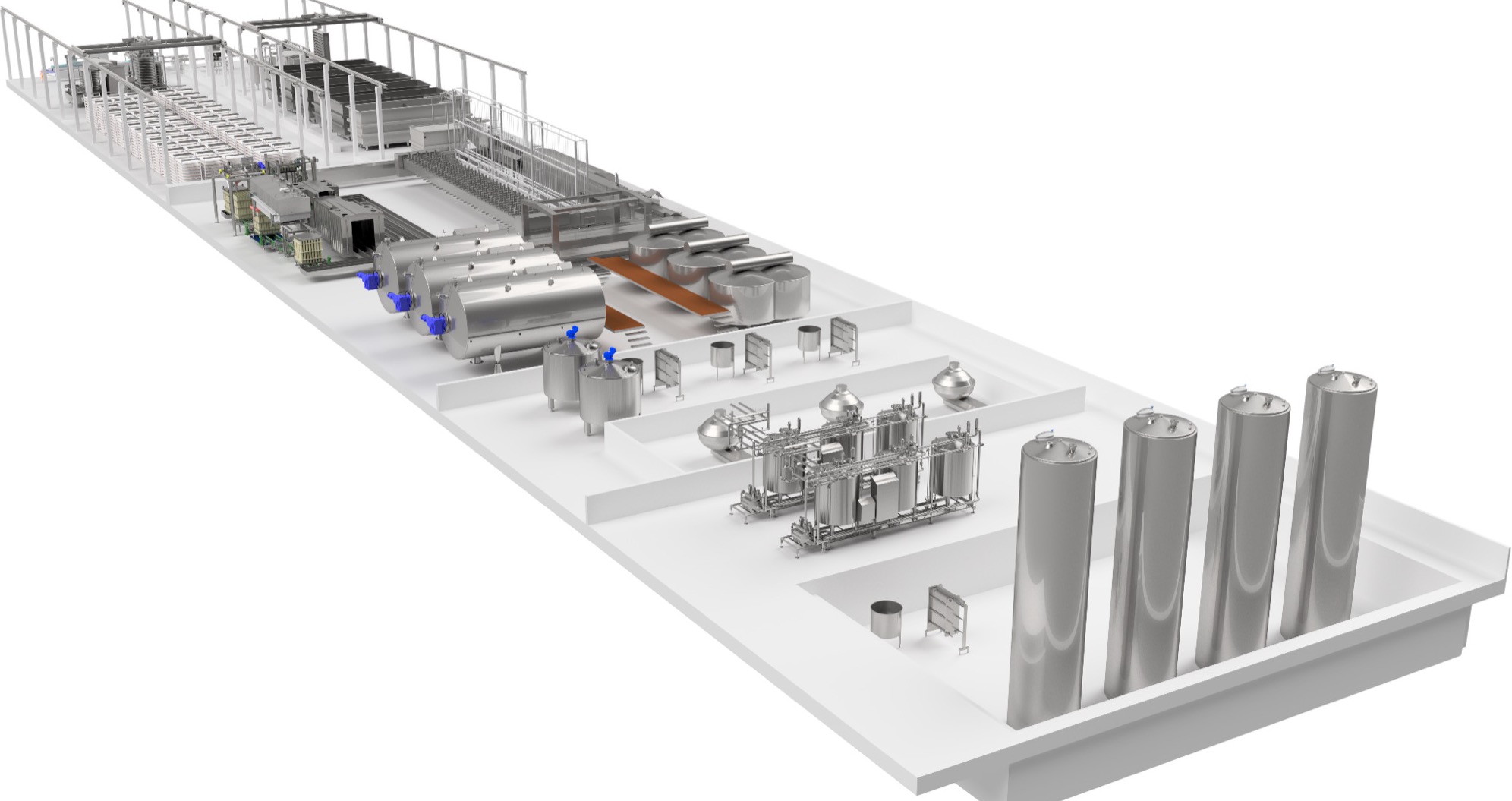 3D-model af et komplet osteri set i gennemskåret layout.