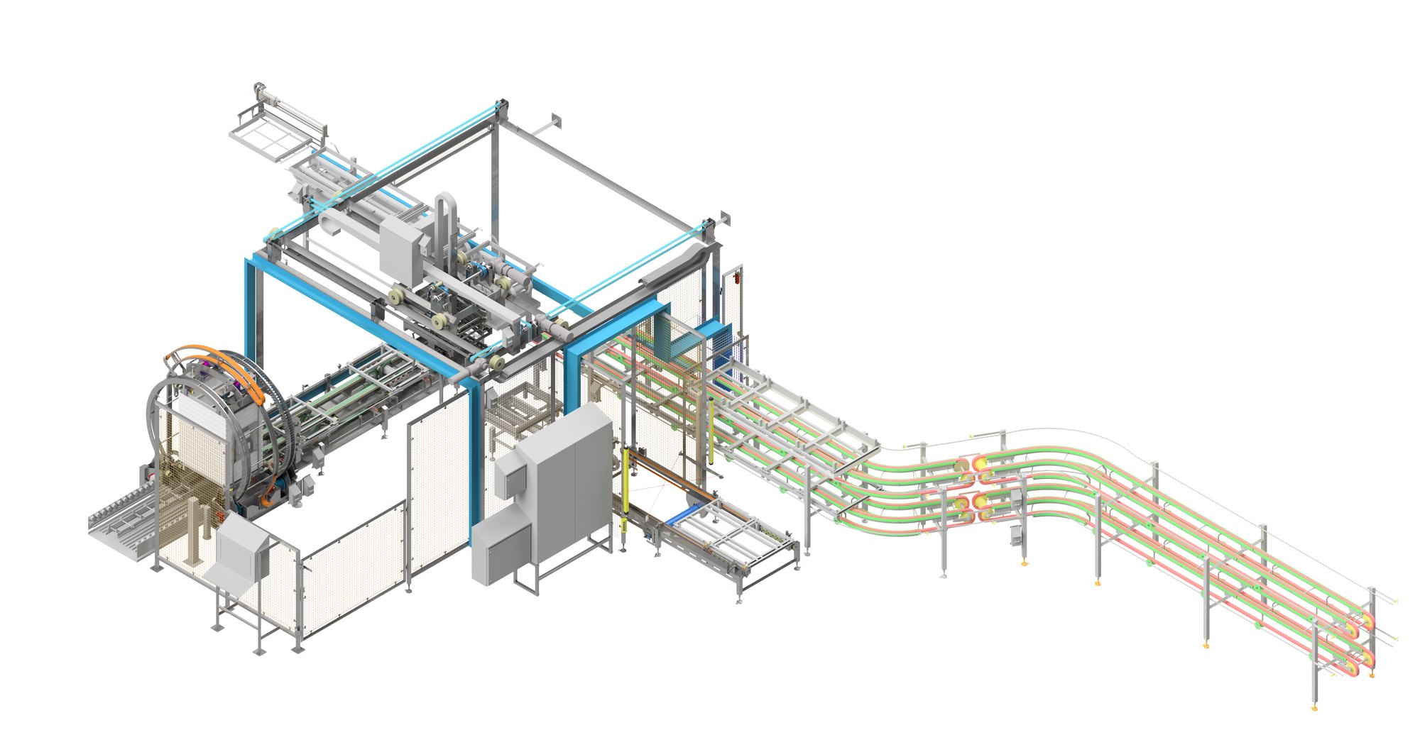 3D model of the XYZ gantry system with mold turner and conveyors delivered by HSV Combi.